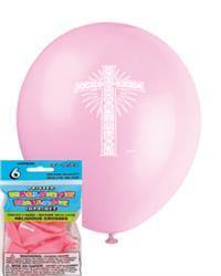 6 Pack Pastel Pink Religious Cross Latex Balloons - 30cm - The Base Warehouse