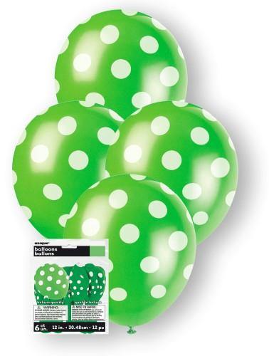 6 Pack Lime Green Dots Latex Balloons - 30cm