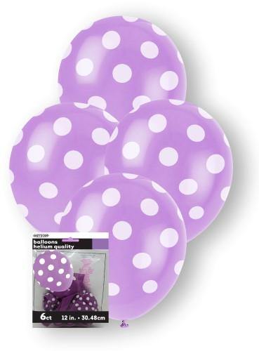 6 Pack Pretty Purple Dots Latex Balloons - 30cm