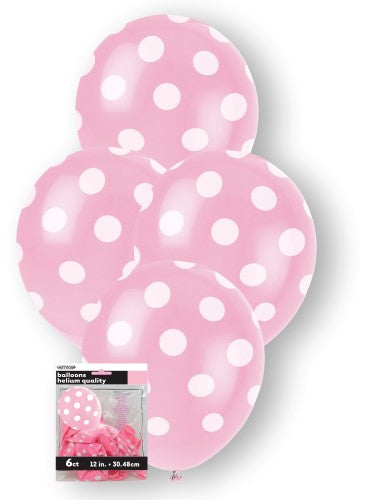 6 Pack Lovely Pink Dots Latex Balloons - 30cm
