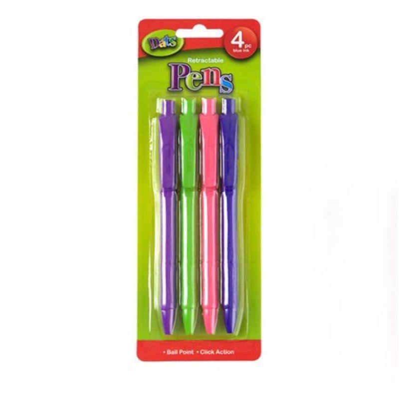 4 Pack Coloured Barrel Retractable Ballpoint Pen