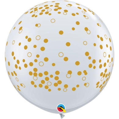 Diamond Clear Big Gold Polka Dots Latex Balloon - 90cm - The Base Warehouse