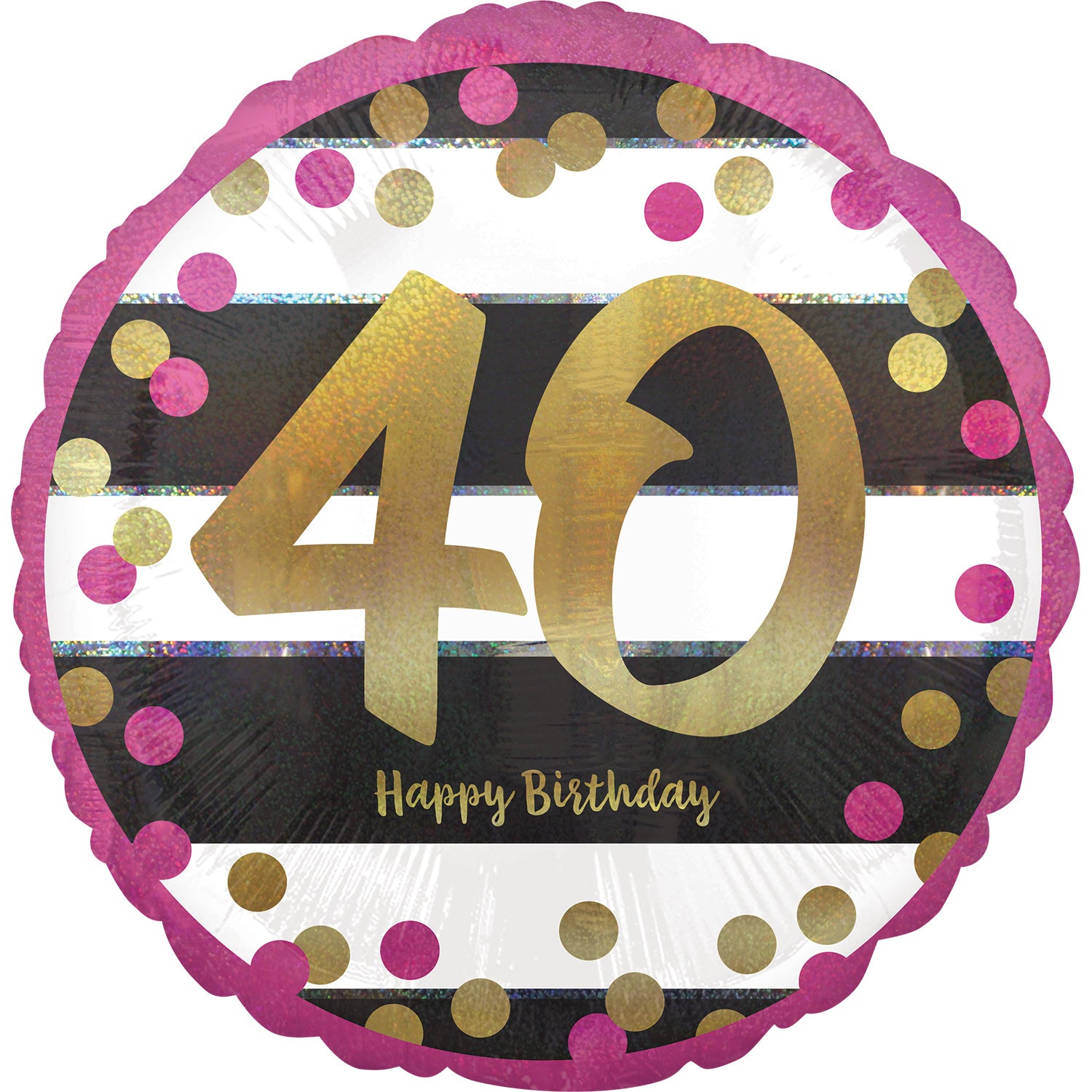 Pink & Gold 40th Birthday Holographic Standard Foil Balloon - 45cm