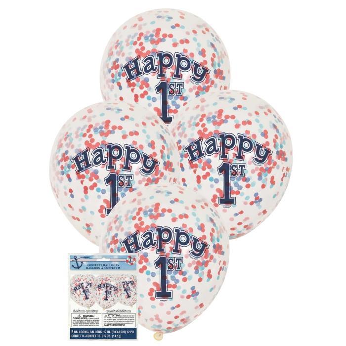 6 Pack 1st Birthday Confetti Latex Balloons
