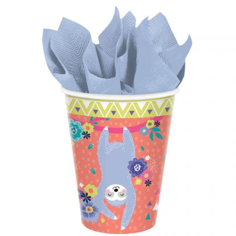 8 Pack Sloth Paper Cups - 266ml