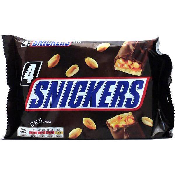 4 Pack Snack Size Snickers Bars - 142g - The Base Warehouse