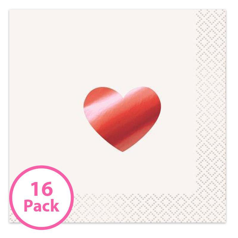 16 Pack Red Heart Napkins - The Base Warehouse