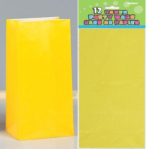 12 Pack Yellow Paper Bags - 26cm H x 14cm W - The Base Warehouse