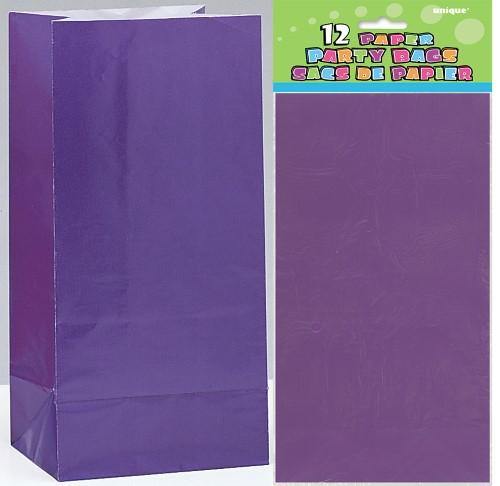 12 Pack Purple Paper Bags - 26cm H x 14cm W - The Base Warehouse