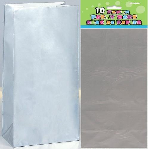 10 Pack Silver Paper Bags - 26cm H x 14cm W - The Base Warehouse