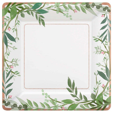8 Pack Love and Leaves Square Paper Plates - 25cm - The Base Warehouse