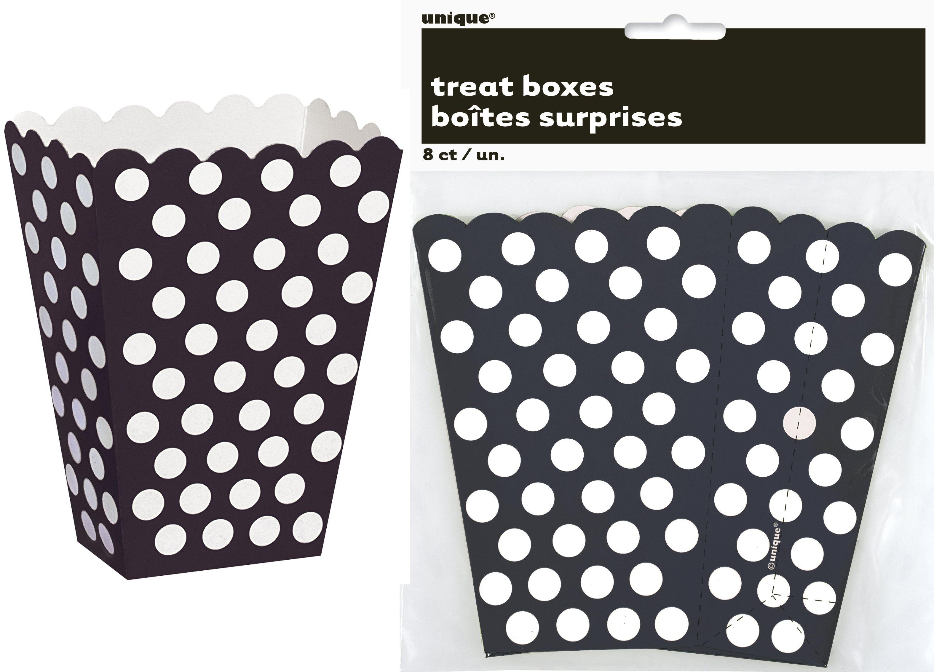 8 Pack Midnight Black Dots Treat Boxes - 14cm H x 9.5cm W - The Base Warehouse
