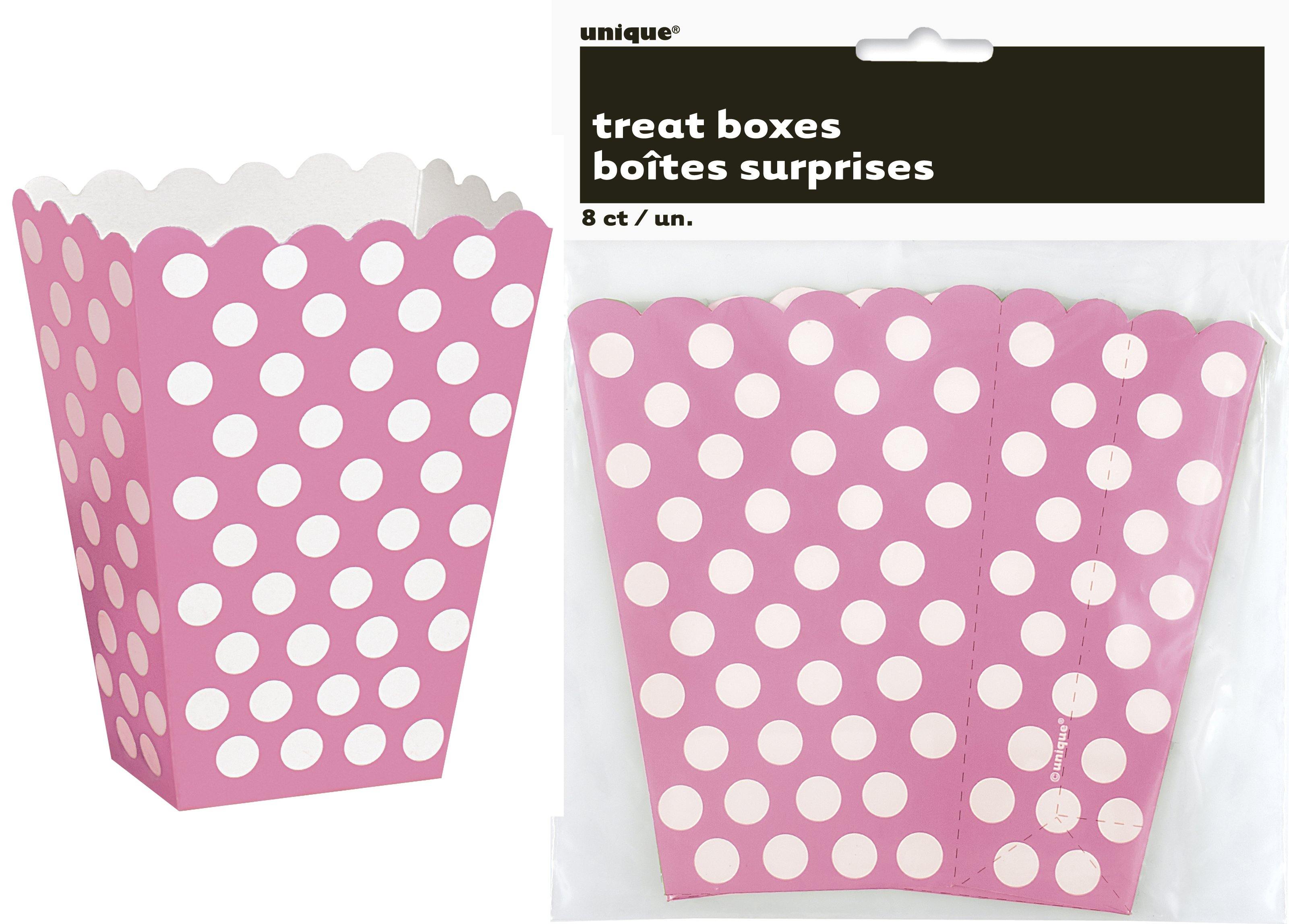 8 Pack Hot Pink Dots Treat Boxes - 14cm H x 9.5cm W - The Base Warehouse