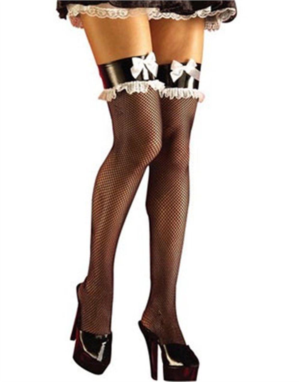 Womens French Maid Fishnet Thigh High Stockings - The Base Warehouse
