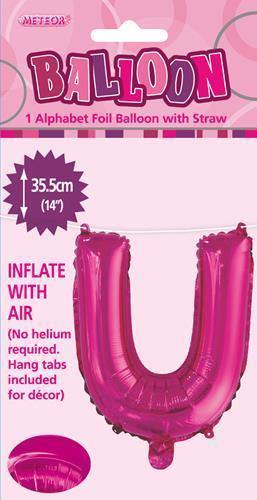 Hot Pink Letter U Foil Balloon - 35cm - The Base Warehouse