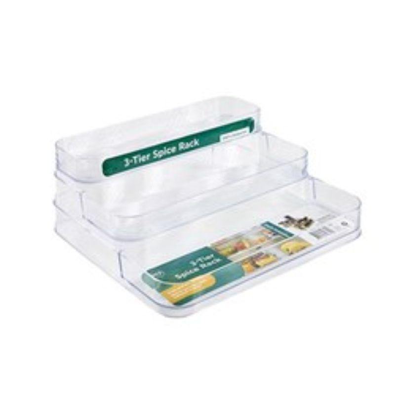 Clear Organiser Pantry 3 Tier Spice Rack - 24.5cm x 25.5cm - The Base Warehouse