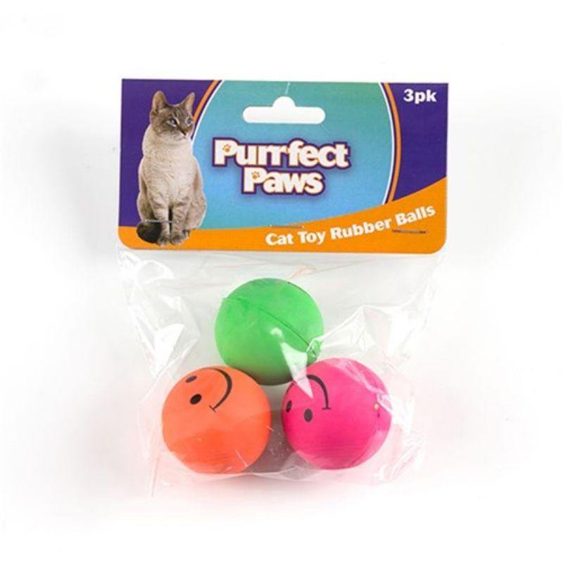3 Pack Smiley Face Rubber Balls Cat Toy - The Base Warehouse