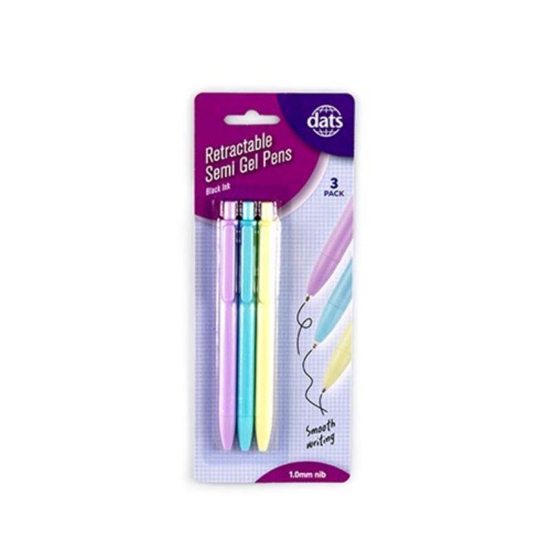 3 Pack Retractable Semi Gel Pens - The Base Warehouse