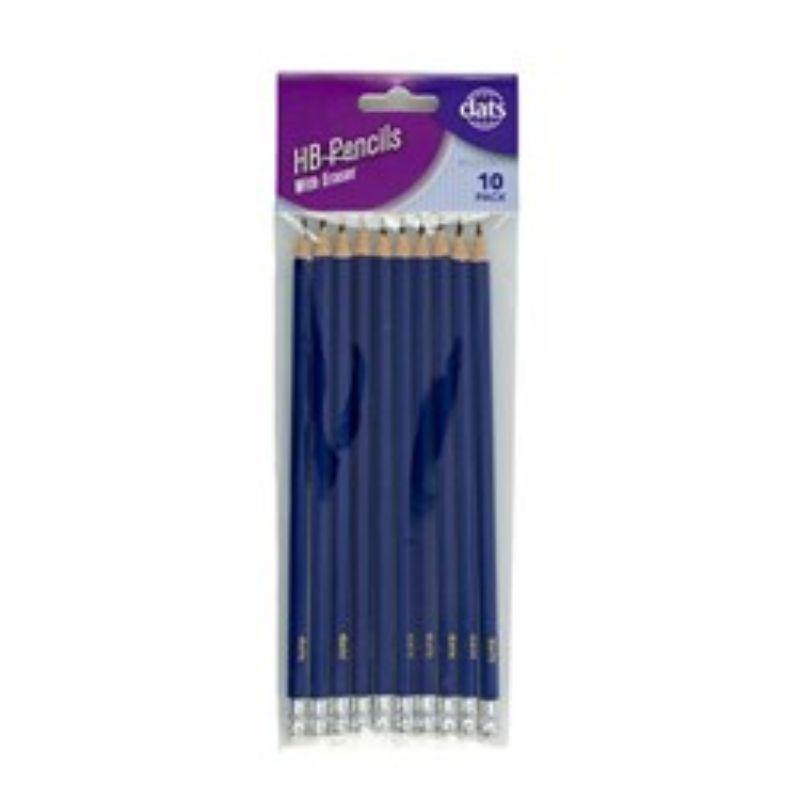 10 Pack Blue Barrel HB Pencils with Eraser - The Base Warehouse