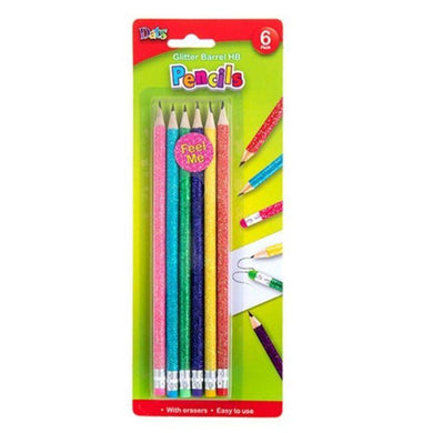 6 Pack Glitter Barrel Pencils with Eraser - HB - The Base Warehouse