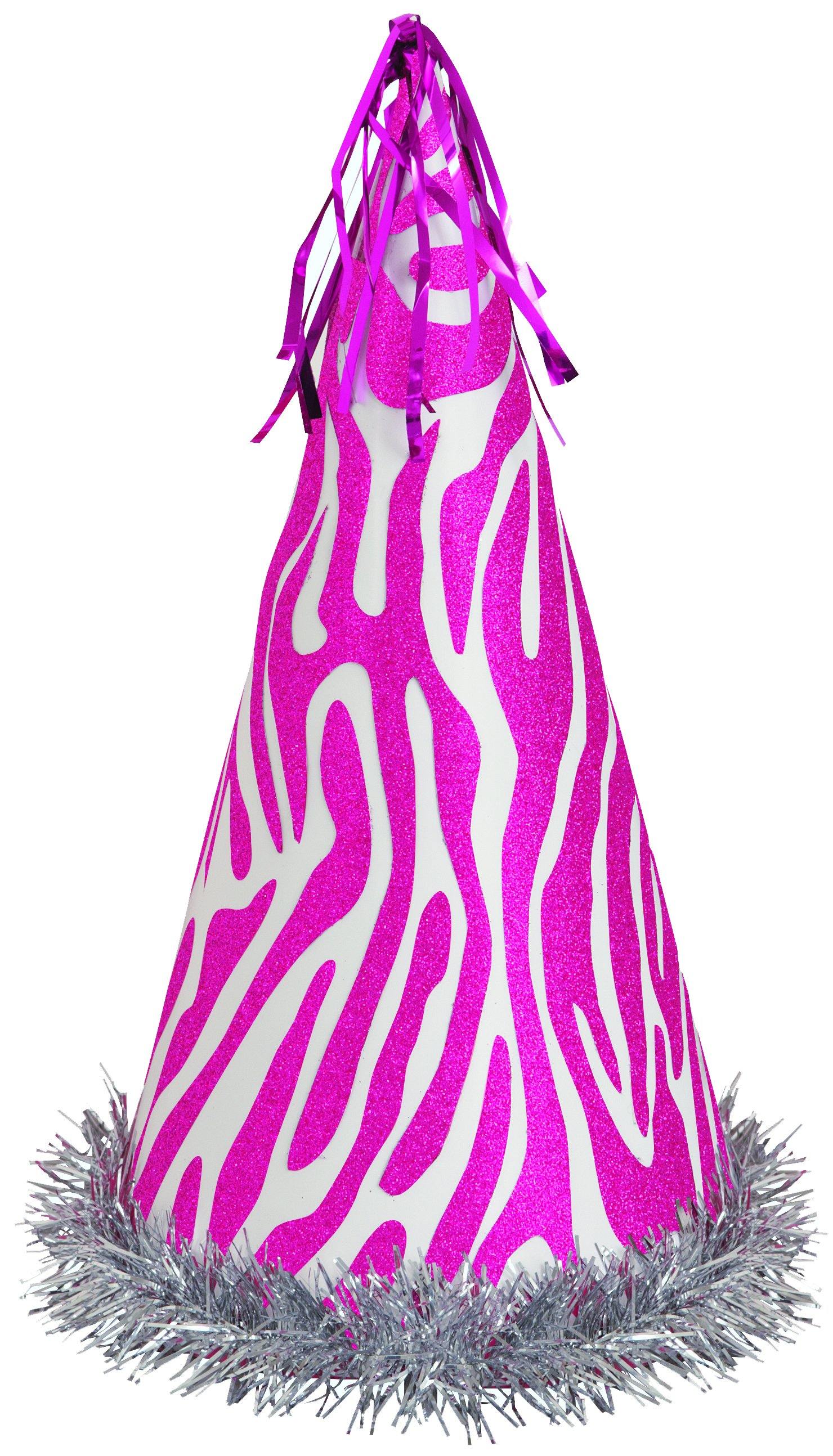 Pink Zebra Glitter Party Hat - 32.5cm