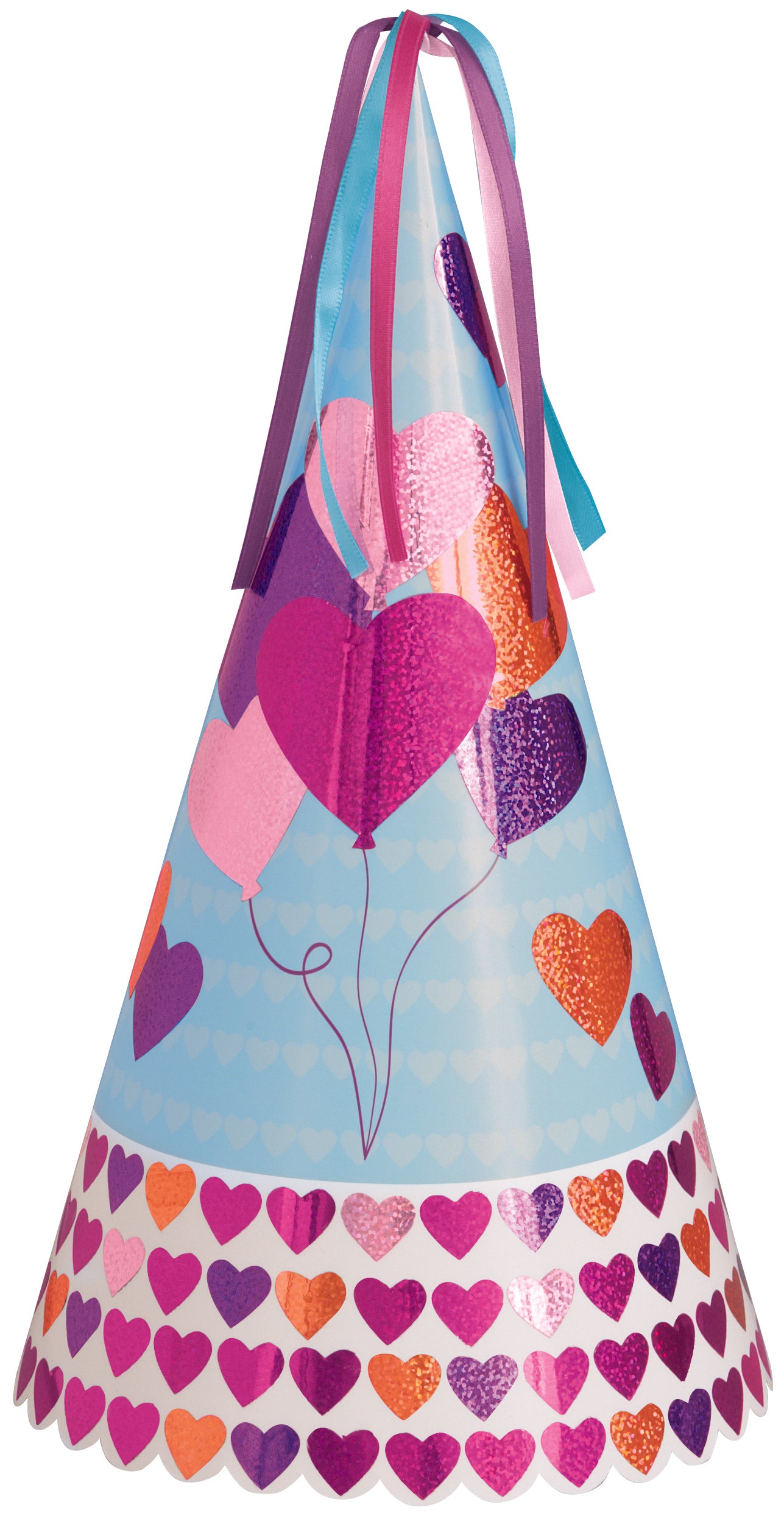 Balloon Hearts Prismatic Foil Party Hat - 32.5cm