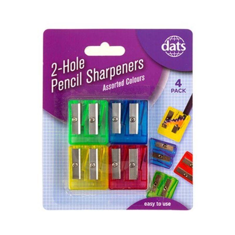 4 Pack Mixed Colour 2 Hole Pencil Sharpeners