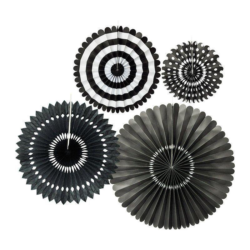 4 Pack Black Paper Fan Set - 20cm to 44cm - The Base Warehouse