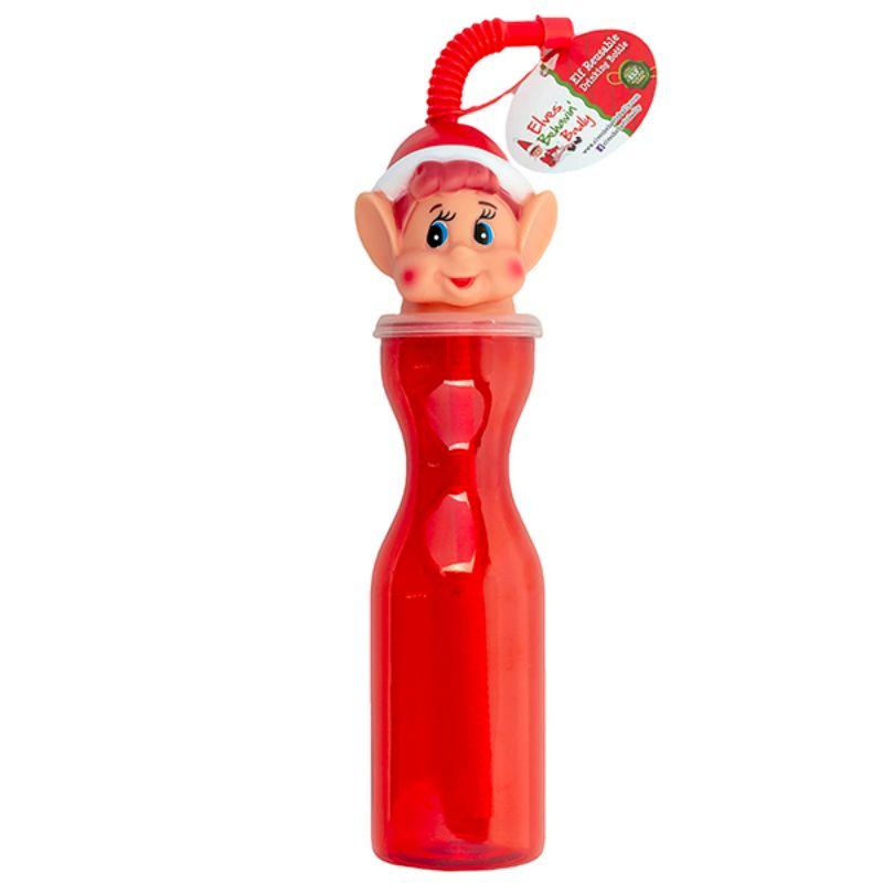 Xmas Elf Head Drinking Bottle with Straw - 450ml