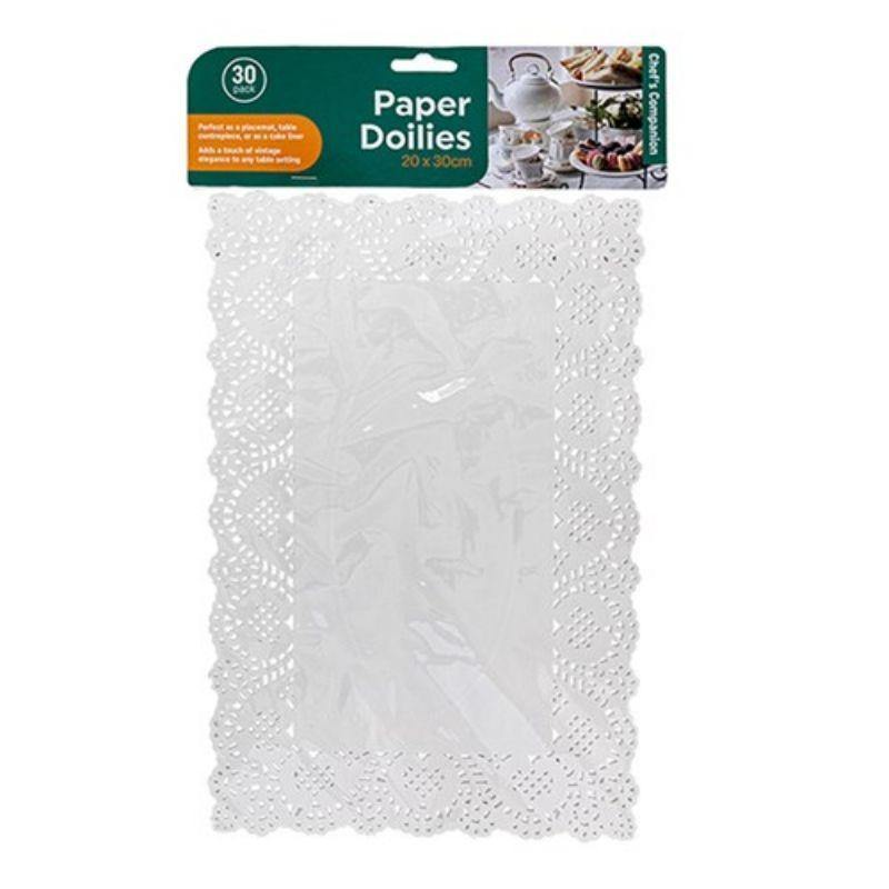 30 Pack White Rectangle Doillies - 19cm x 30cm - The Base Warehouse