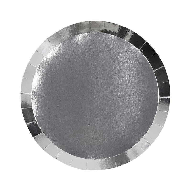 10 Pack Metallic Silver Round Paper Snack Plate - 17.8cm - The Base Warehouse
