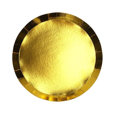 10 Pack Metallic Gold Round Paper Dinner Plate - 22.9cm - The Base Warehouse