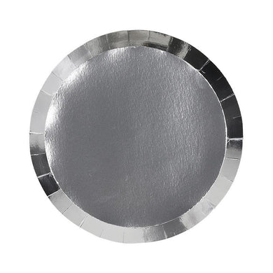 10 Pack Metallic Silver Round Paper Dinner Plate - 22.9cm - The Base Warehouse