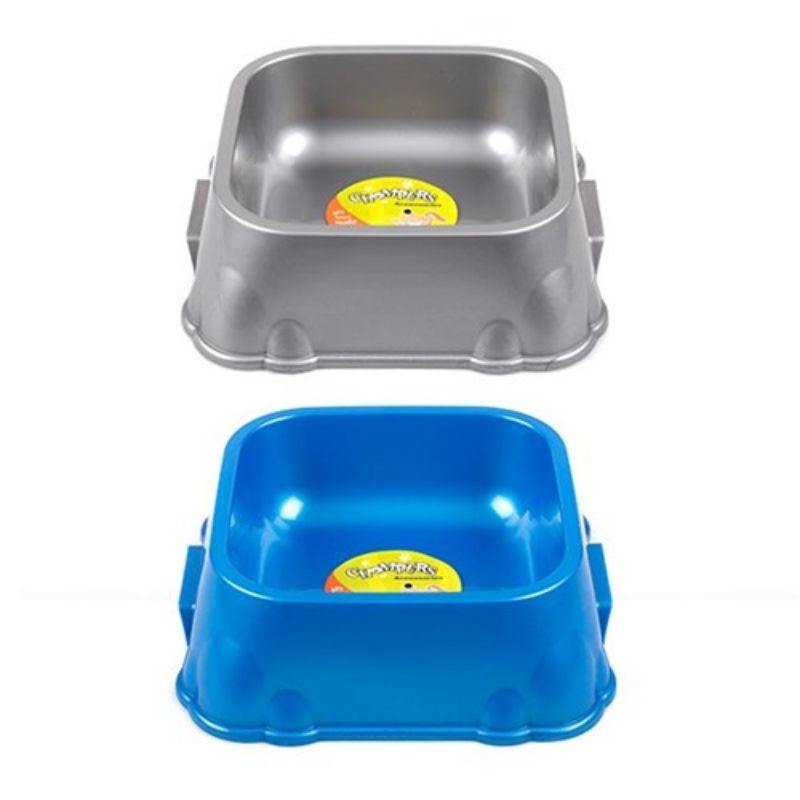 Metallic Coloured Plastic Square Pet Bowl - 22cm x 7cm - The Base Warehouse