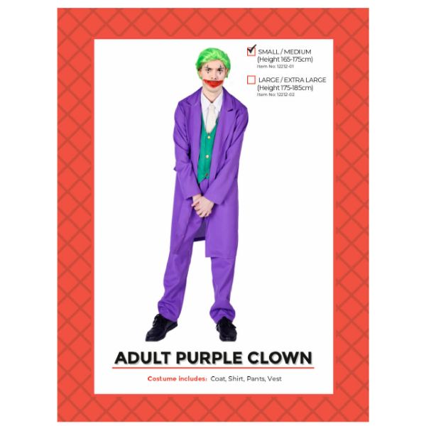 Adult Purple Clown Costume (S/M)was 90104-01