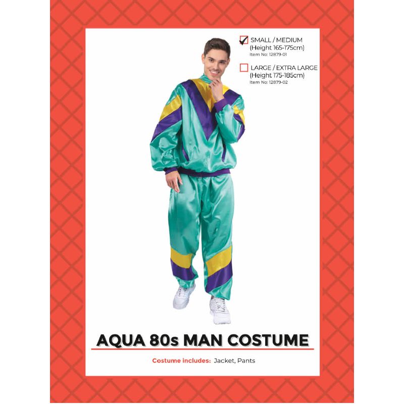 Adults Aqua 80s Mens Track Suit Costume - S/M