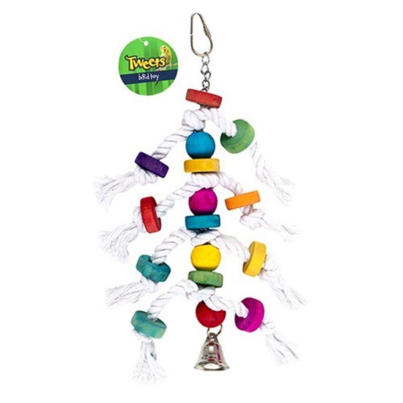 Wood Block n Rope Style Bird Toy - 9cm x 27cm - The Base Warehouse