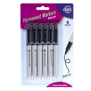6 Pack Permanent Black Markers - The Base Warehouse