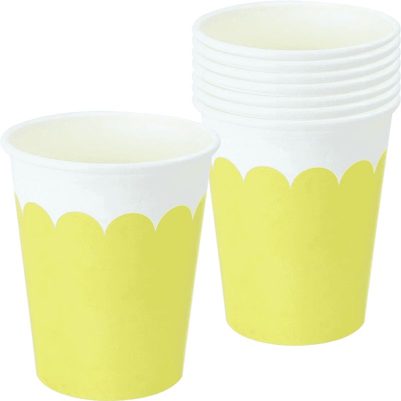 6 Pack Yellow Scalloped Paper Cups - 260ml