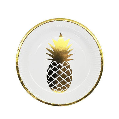 6 Pack Gold Pineapple Paper Plates - 23cm - The Base Warehouse