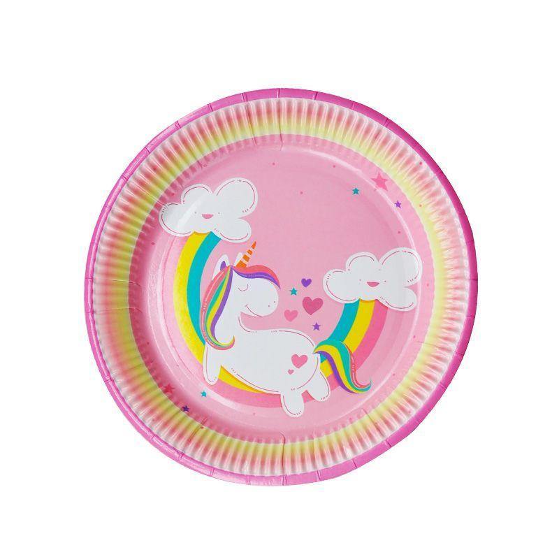 8 Pack Pink Unicorn Paper Plates - 23cm - The Base Warehouse
