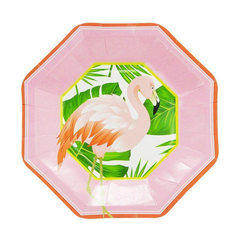 8 Pack Flamingo Hexagon Paper Plates - 23cm - The Base Warehouse