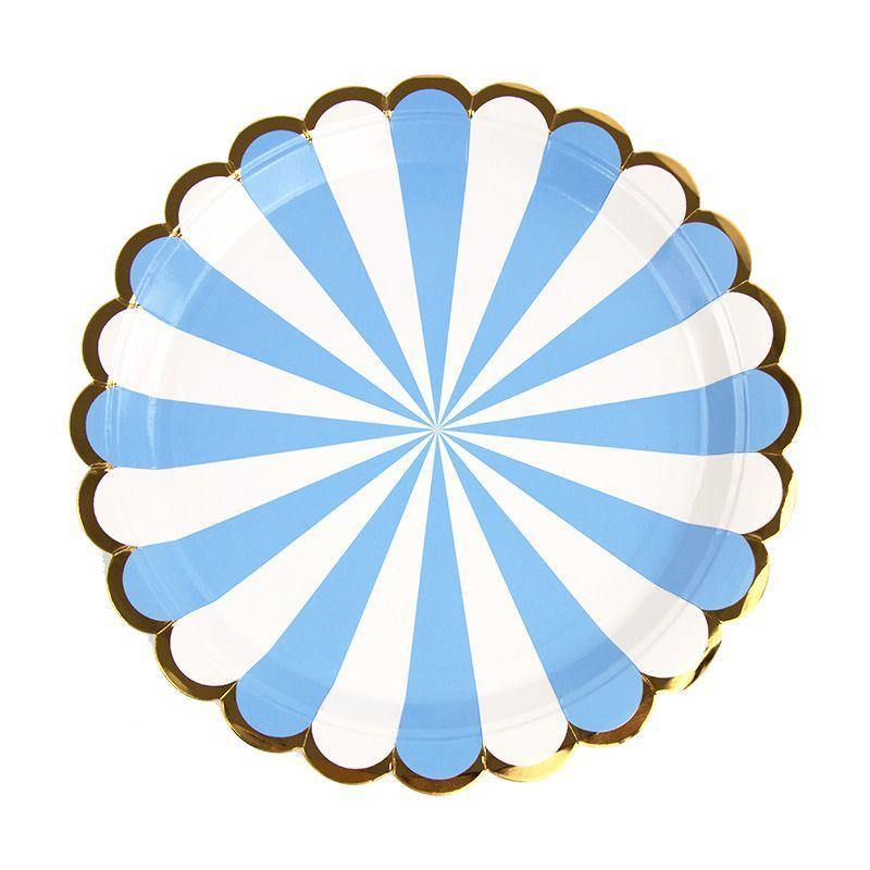 8 Pack Blue Stripe Scalloped Foil Paper Plates - 23cm - The Base Warehouse