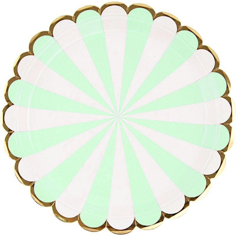 8 Pack Mint Stripe Scalloped Foil Paper Plates - 23cm - The Base Warehouse