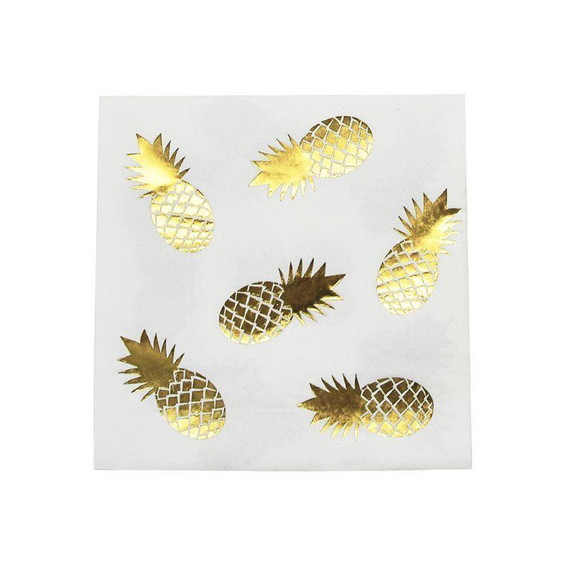 16 Pack Gold Pineapple Napkins - 16.5cm x 16.5cm - The Base Warehouse