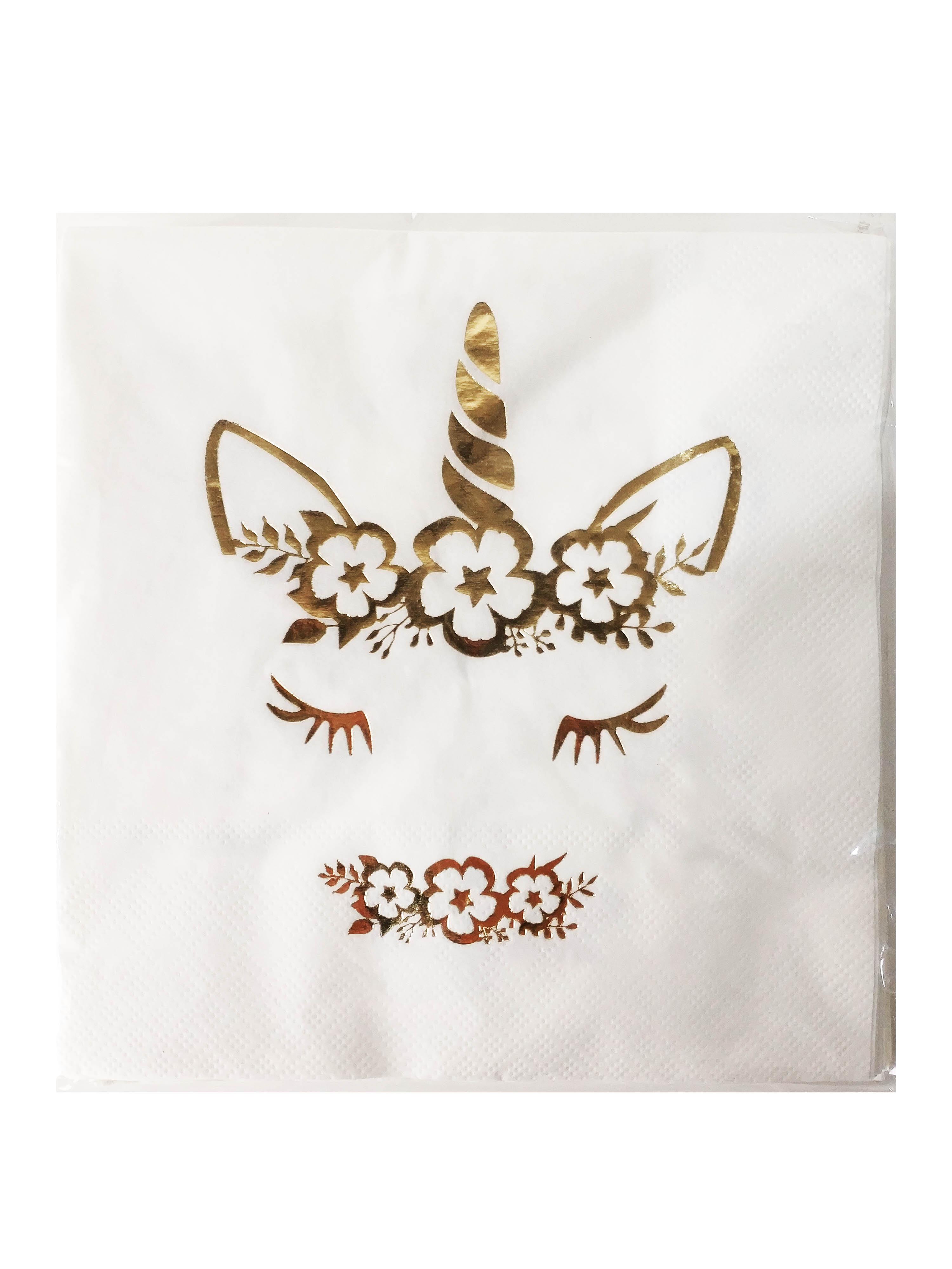 16 Pack Gold Unicorn Napkin - 33cm - The Base Warehouse