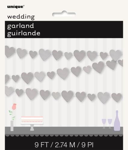 Silver Heart Paper Garland - 2.74m - The Base Warehouse