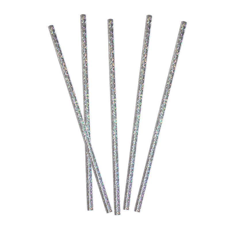 20 Pack Iridescent Silver Straws - 20cm - The Base Warehouse