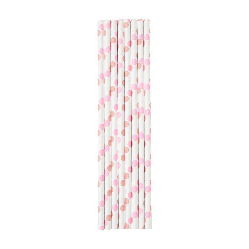 8 Pack Baby Pink Paper Straws - 20cm - The Base Warehouse