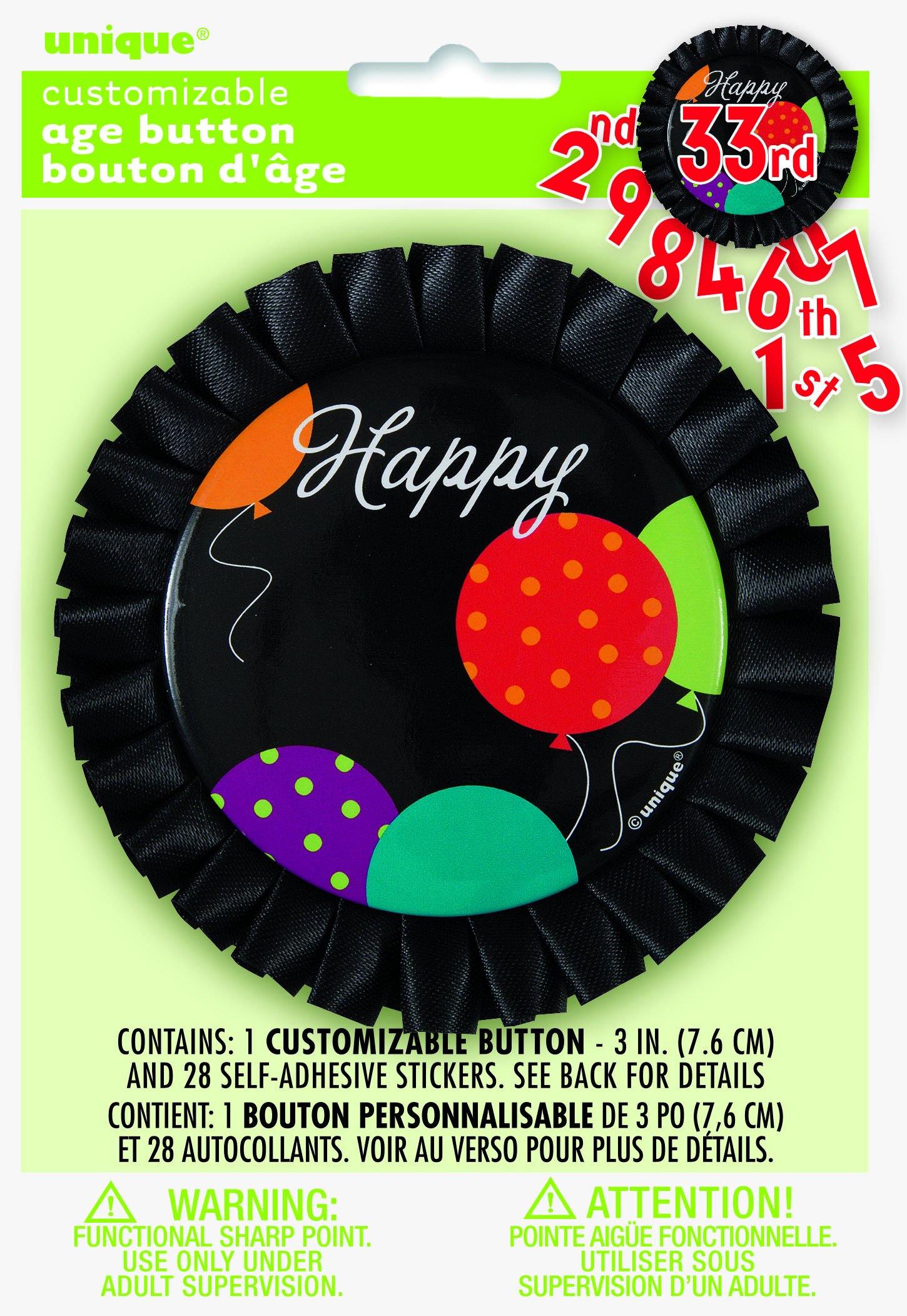 Customizable Birthday Badge - 28 Self-adhesive Age Stickers - 7.6cm - The Base Warehouse